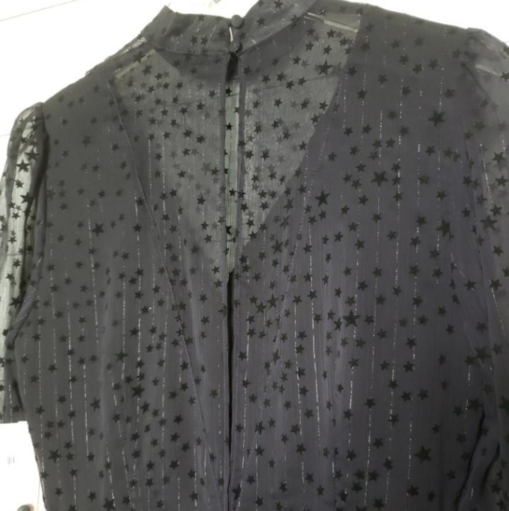 Avec Les Filles Flocked Star Ruffle Dress Navy/Blk - Picture 5 of 8